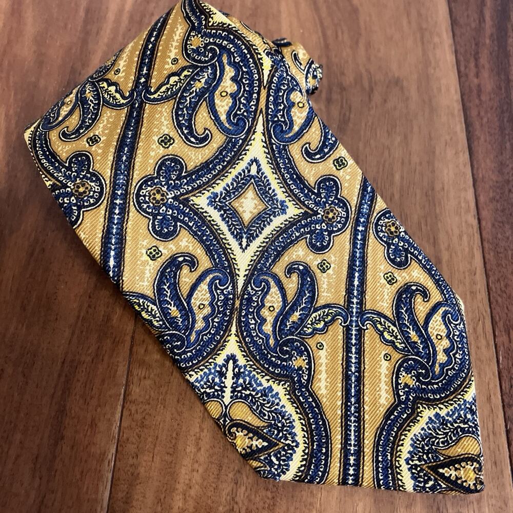 Turnbull & Asser Yellow and Navy Paisley Silk Tie
